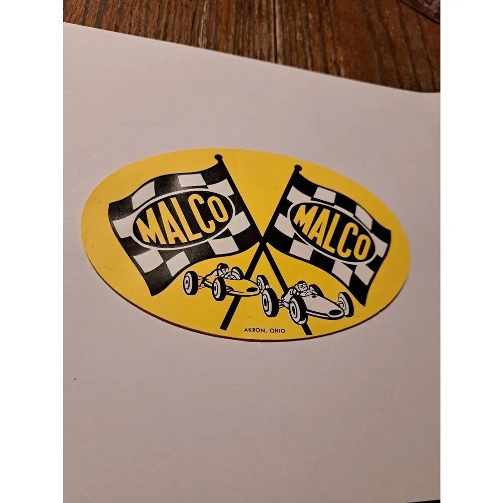 Vintage Rare Malco Akron Ohio Racing Flag Sticker Decal Hot Rat Rod Car #2